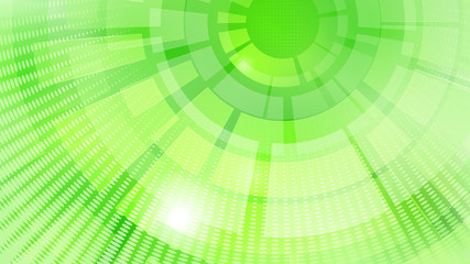 Abstract background of concentric circular elements and halftone dots in green colors