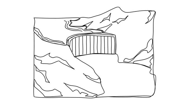 Animation sketch vector doodle illustration of hydroelectric dam