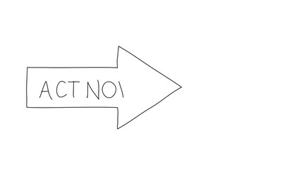 Animated sketch vector drawing doodle call to action red right arrow act now drawn in black changes to color illustration