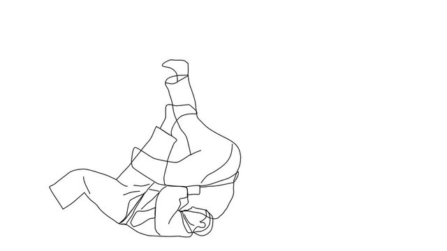 Animated sketch vector self drawing doodle Judo martial arts fighting competing flip move drawn in black changes to color illustration