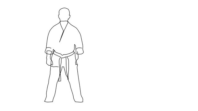 Animated sketch vector self drawing doodle Judo martial arts ready stance drawn in black changes to color illustration