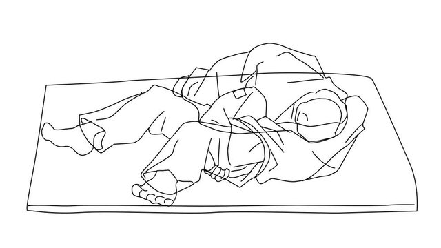 Animated sketch vector self drawing doodle Judo martial arts fighting competing wrestling move drawn in black changes to color illustration