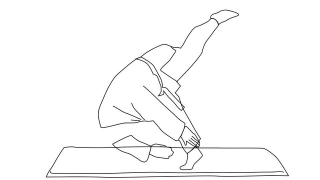 Animated sketch vector self drawing doodle Judo martial arts fighting competing safe falling tactic drawn in black changes to color illustration