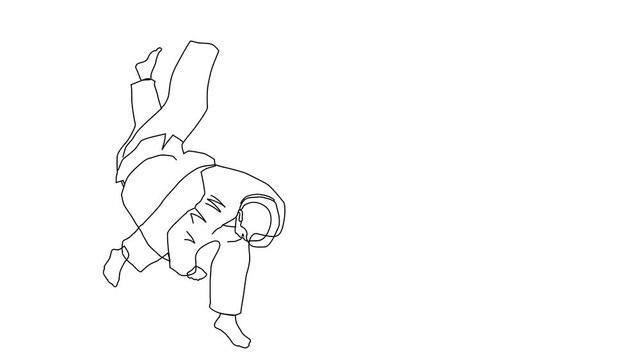 Animated sketch vector self drawing doodle Judo martial arts fighting flip move drawn in black changes to color illustration
