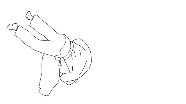 Animated sketch vector self drawing doodle Judo martial arts fighting flip move drawn in black changes to color illustration