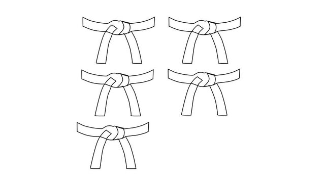 Animated sketch vector self drawing doodle Judo martial arts fighting degree belt colors drawn in black changes to color illustration