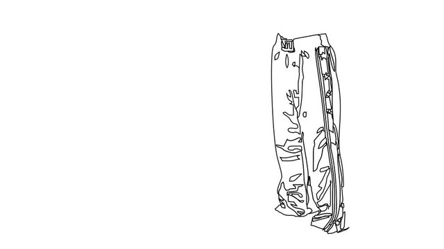 Animated sketch vector self drawing doodle red white blue kickboxing apparel pants outfit drawn in black changes to color illustration