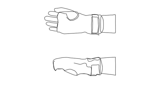 Animated sketch vector self drawing doodle hands wearing kickboxing sparring gloves drawn in black changes to color illustration