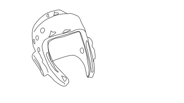 Animated sketch vector self drawing doodle red kickboxing sparring protective helmet drawn in black changes to color illustration