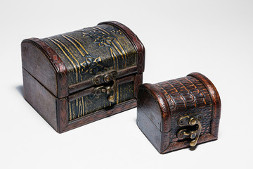 old wooden chest isolated on white background