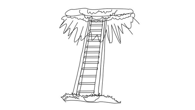 Animated sketch vector drawing doodle Christianity ladder to sky heaven drawn in black changes to color illustration