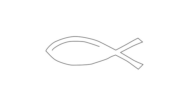 Animated sketch vector drawing doodle Christianity fish symbol drawn in black changes to color illustration