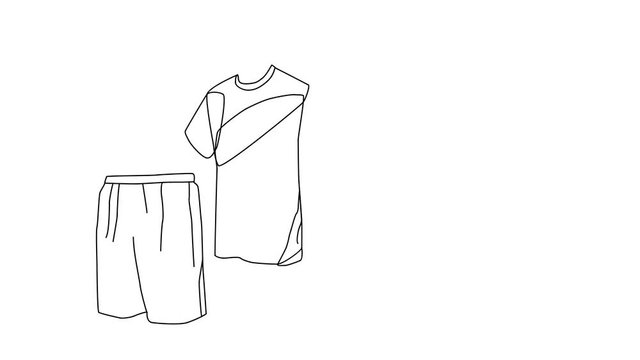 Animated sketch vector self drawing doodle mens isolated tennis shirt shorts outfit equipment gear apparel drawn in black changes to color illustration