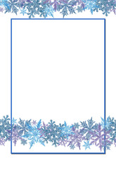 Obraz premium Frame Template Decorated with Snowflake Borders. Text Space Isolated on White. Christmas, New Year, and Winter Holidays Print, Card, Invitation, Announcement, Advertisement etc.