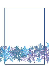 Frame Template Decorated with Snowflake Border. Text Space Isolated on White. Christmas, New Year, and Winter Holidays Print, Card, Invitation, Announcement, Advertisement etc.