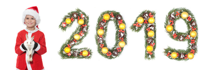 Boy holding a christmas rabbit