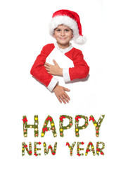 Boy holding  a christmas poster