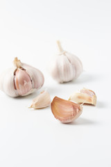 Garlic isolated on white background. Top view
