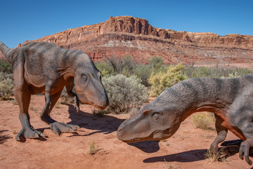 Naklejka premium Dinozaury pasące się na pustyni