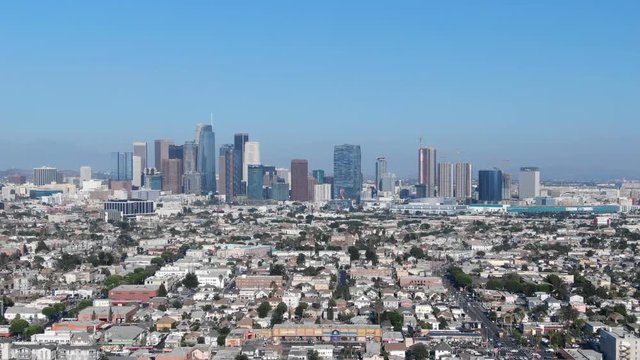 Aerial Shot of Los Angeles Downtown Skyline from Korea Town 