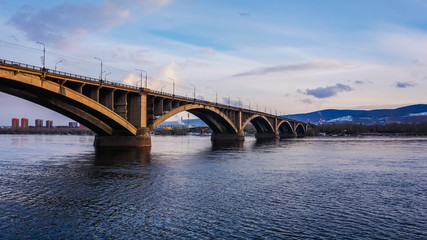 Fototapeta na wymiar Communal bridge in Krasnoyarsk, Russia