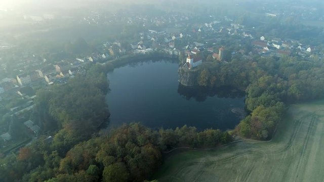 Foggy Morning View of a Beautiful Heart Shaped Lake
