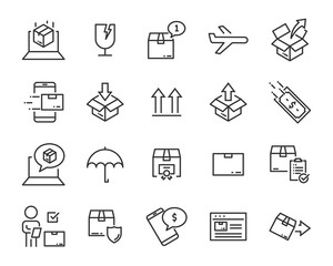 set of send icons, such as delivery, transport, mail, service