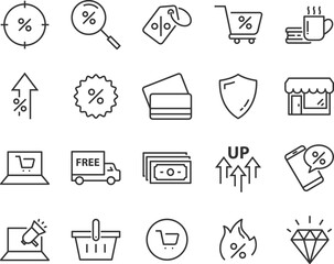 set of shopping line icons such as , delivery, shop, pay, e-commerce