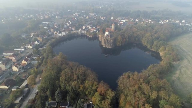 Foggy Morning View of a Beautiful Heart Shaped Lake