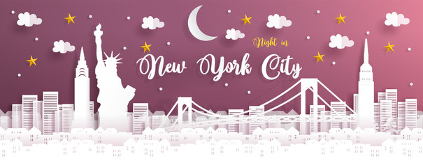 Paper art with New York city famous landmarks. Vector illustration.