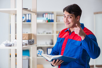 Man working in the postal warehouse