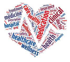 The words concept of health care over a white background