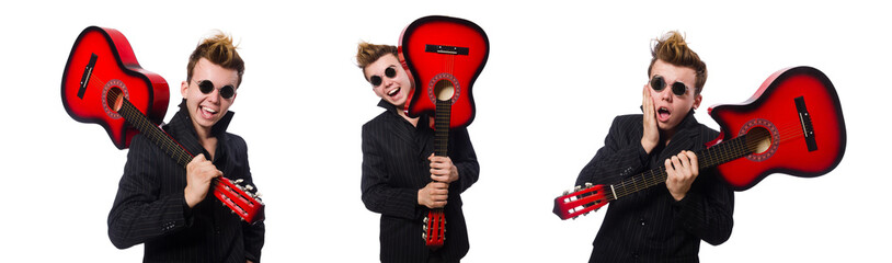 Obraz premium Man guitar player isolated on white