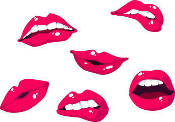 lips, set vector illustration isolated on white background