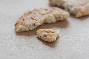 cookie close-up, defocus gray paper background,