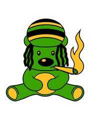 jamaika kiffen raggae kiffer joint drogen rauchen weed hanf cannabis bekifft bär süß niedlich sitzen klein comic cartoon clipart design teddy grizzly grizzlybär sitzend dick lustig