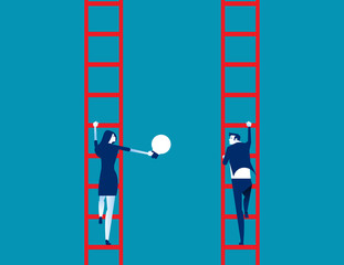 Naklejka premium Business people climbs stairs and share ideas.Concept business vector, Partnership, Creative, Ideas.