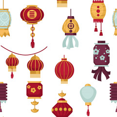 Fototapeta na wymiar Lanterns of Eastern and Oriental style seamless pattern vector.