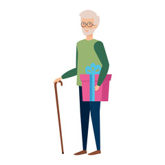 Fototapeta premium grandfather with christmas clothes and gift