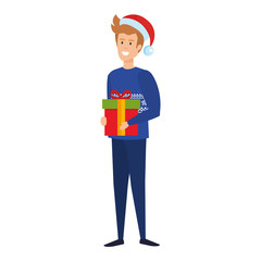 young man with christmas clothes and gift