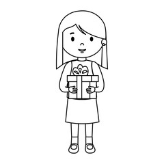 little girl with winter clothes and gift