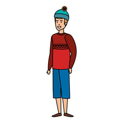 young man with christmas sweater and hat