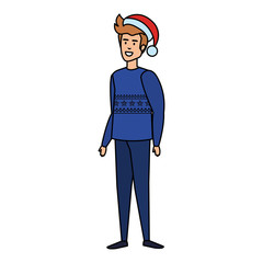 young man with christmas sweater and hat