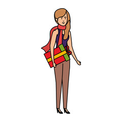 woman with christmas clothes and gift