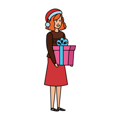 woman with christmas clothes and gift