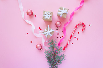 Merry Christmas and Happy New Year. Pink background