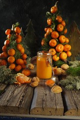Christmas decor of tangerines and homemade tangerine kurd