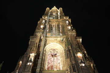 Fototapeta premium Strasbourg,France-October 12, 2018: The cathedral of Notre-Dame of Strasbourg, France, at dawn