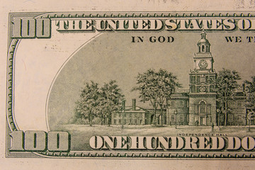 Closeup of the american one hundred dollars banknote