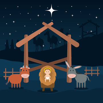 jesus baby in stable with mule and ox